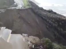 California highway crumbles into the ocean after state drenched by storms