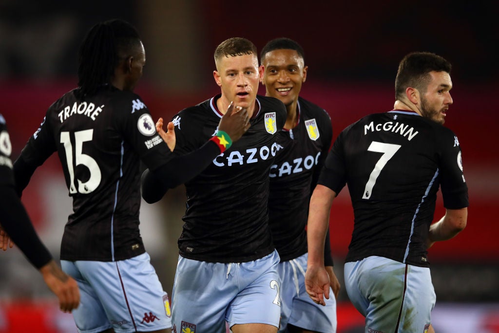 Ross Barkley of Aston Villa celebrates with team mates