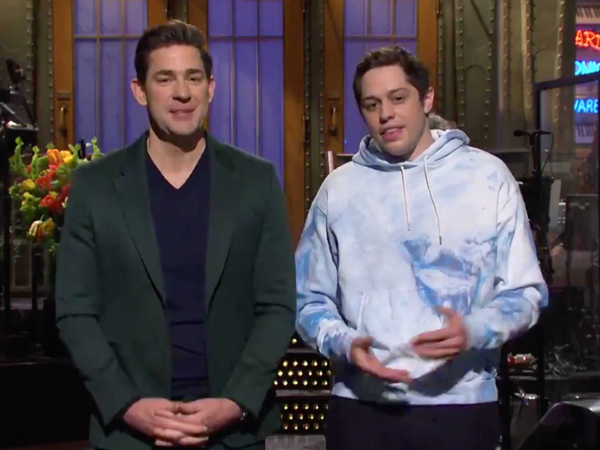 John Krasinski and Pete Davidson on Saturday Night Live