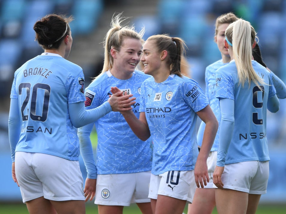 Georgia Stanway celebrates scoring for Man City