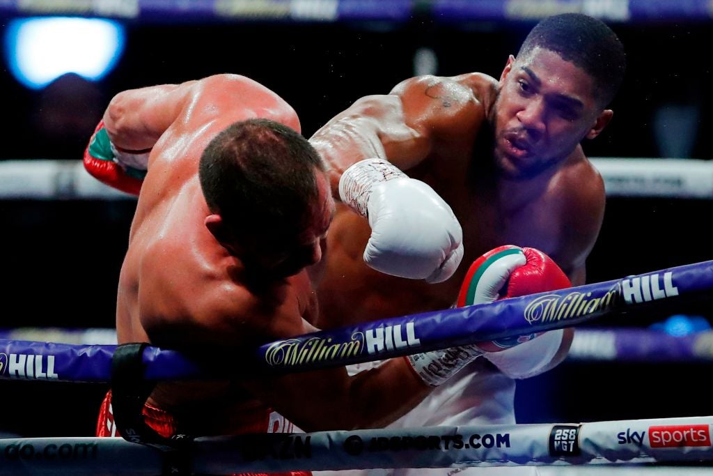 Anthony Joshua lands a pull counter on Kubrat Pulev