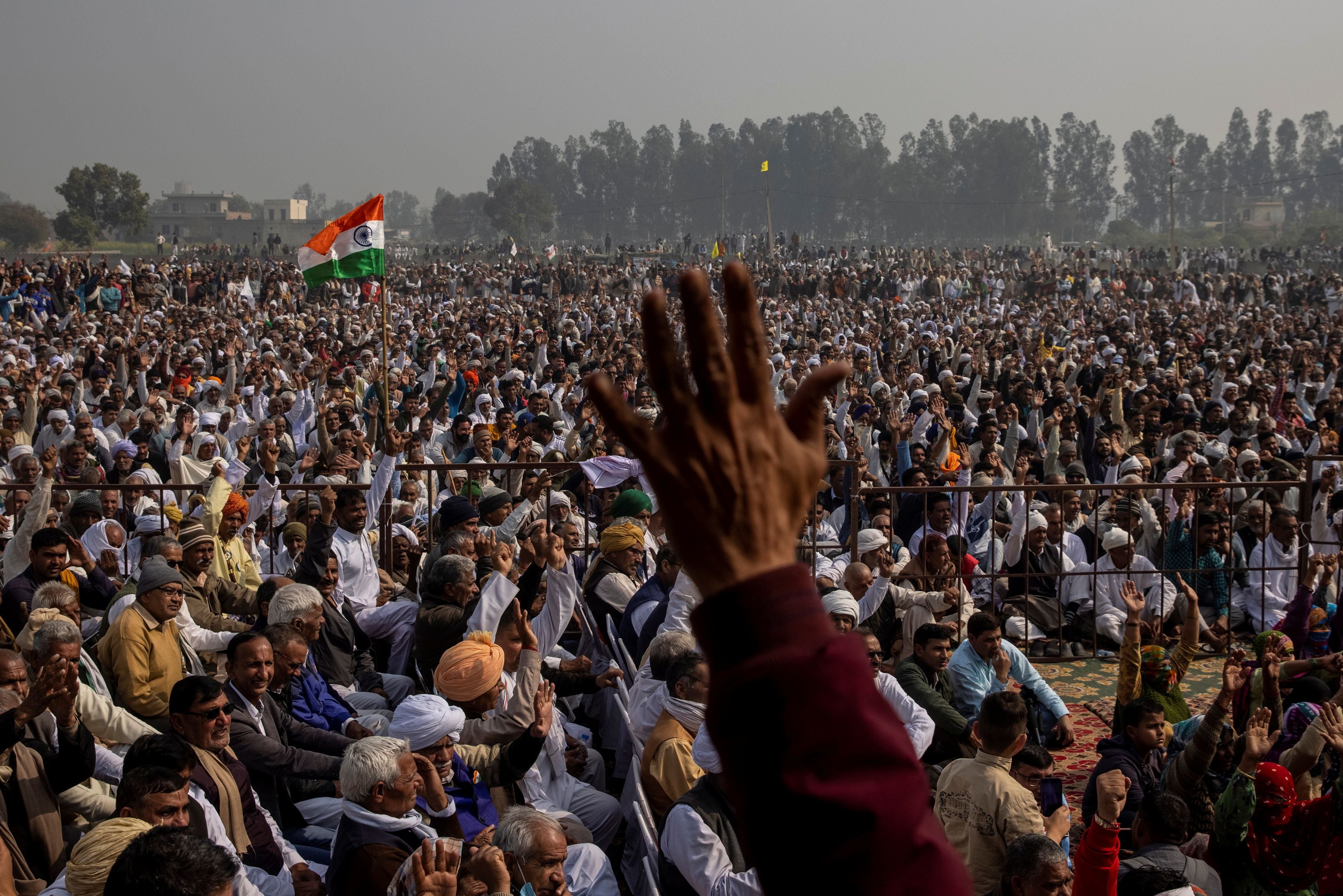 The US state department has backed the 'peaceful farmer protests' but welcomed the controversial new laws that farmers have been protesting against