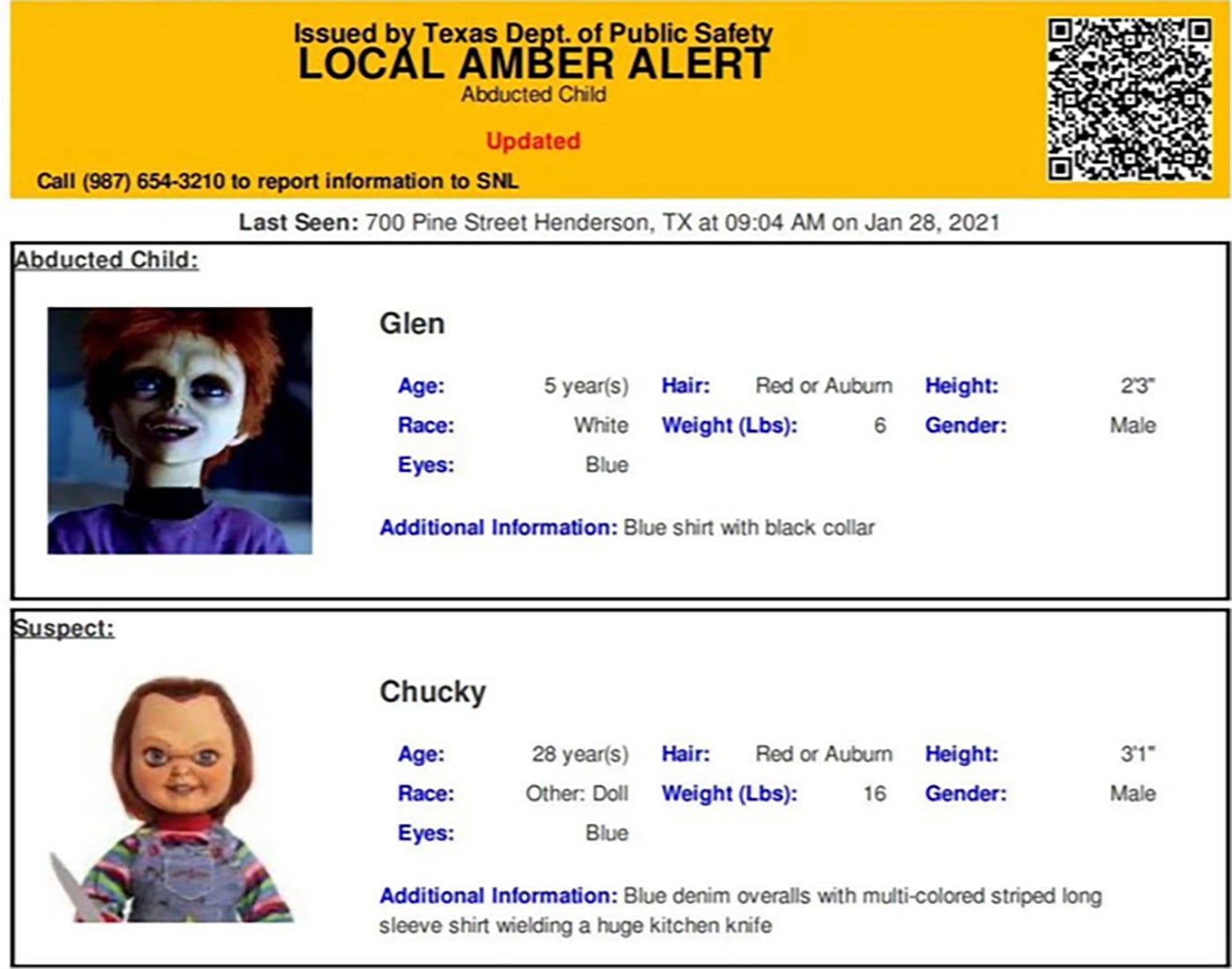 ODD AMBER ALERT CHUCKY