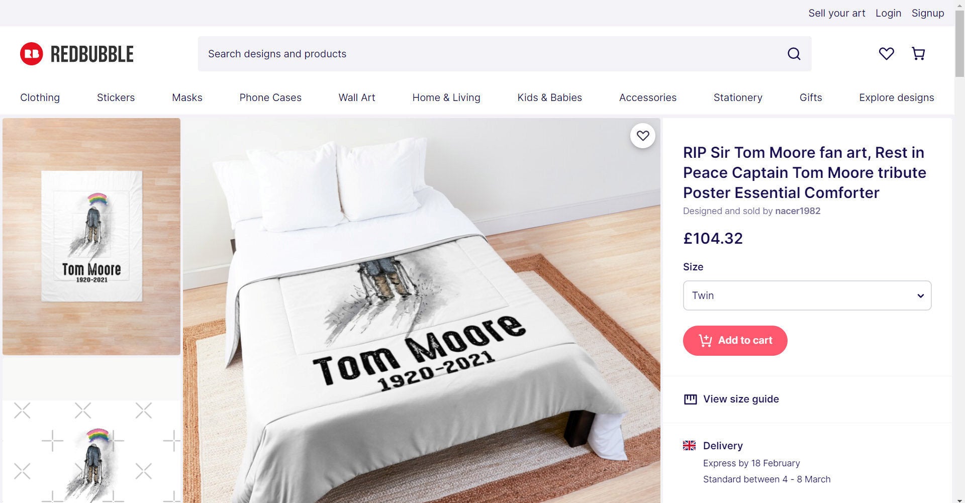 Fans can snuggle under a Captain Tom duvet set