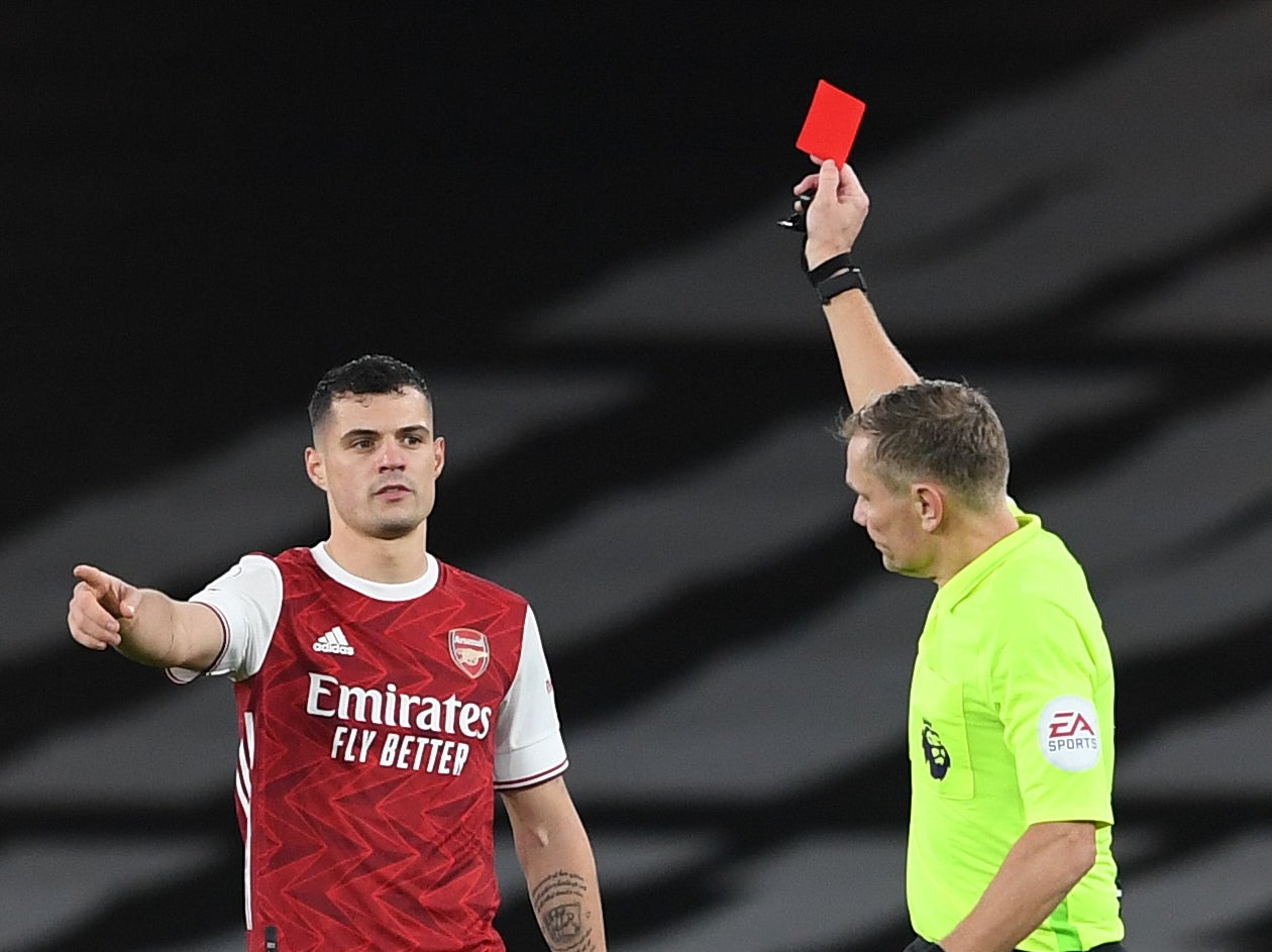 Arsenal midfielder Granit Xhaka was sent off against Burnley in December