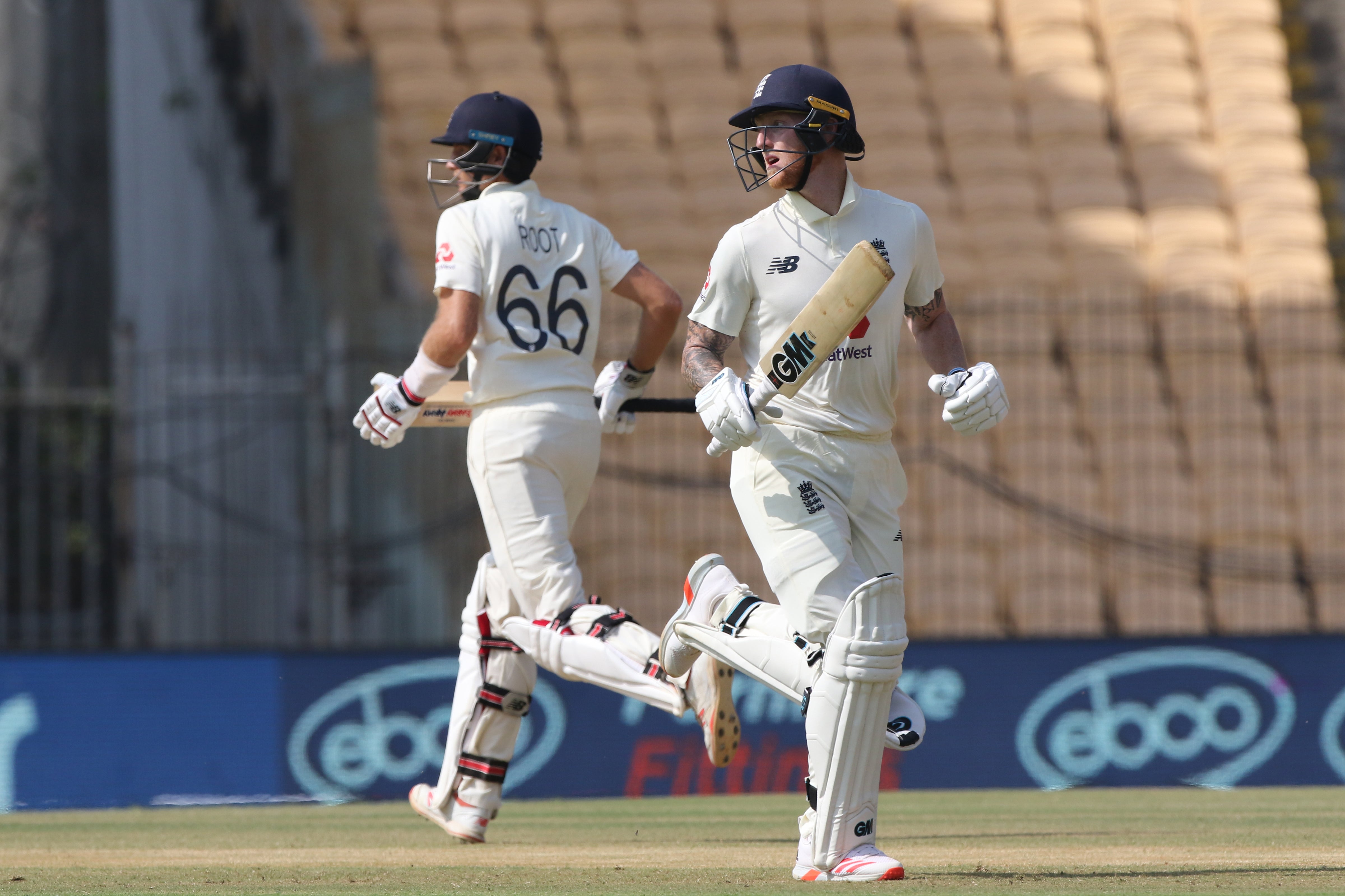 Ben Stokes and Joe Root run between the wickets