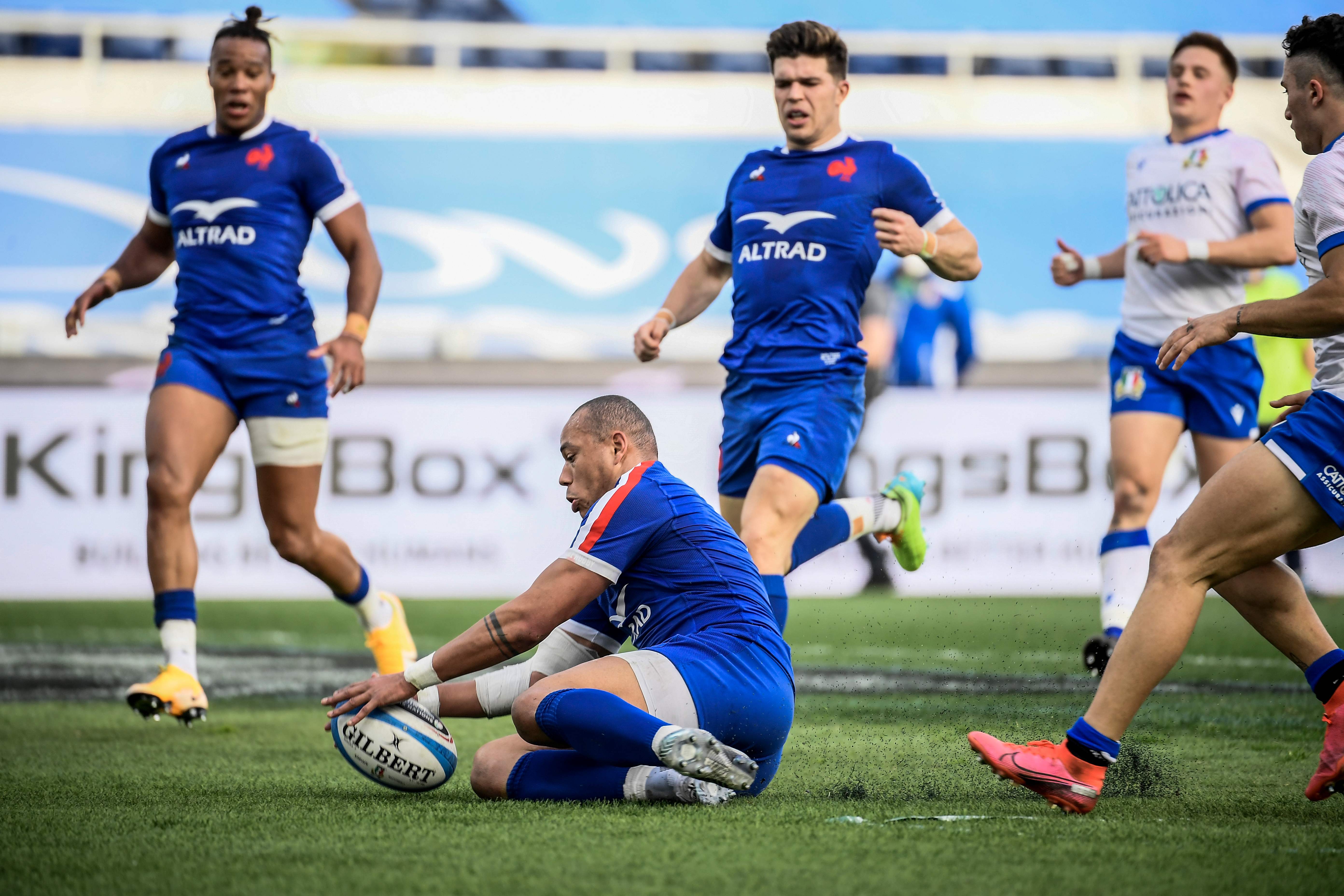 France centre Gael Fickou scores their second try