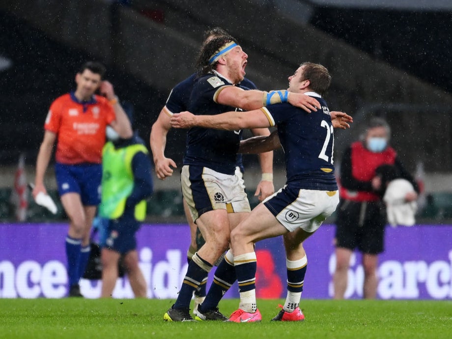 Hamish Watson and Scott Steele of Scotland celebrate