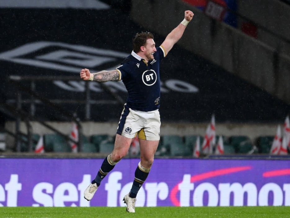 Stuart Hogg celebrates at the final whistle