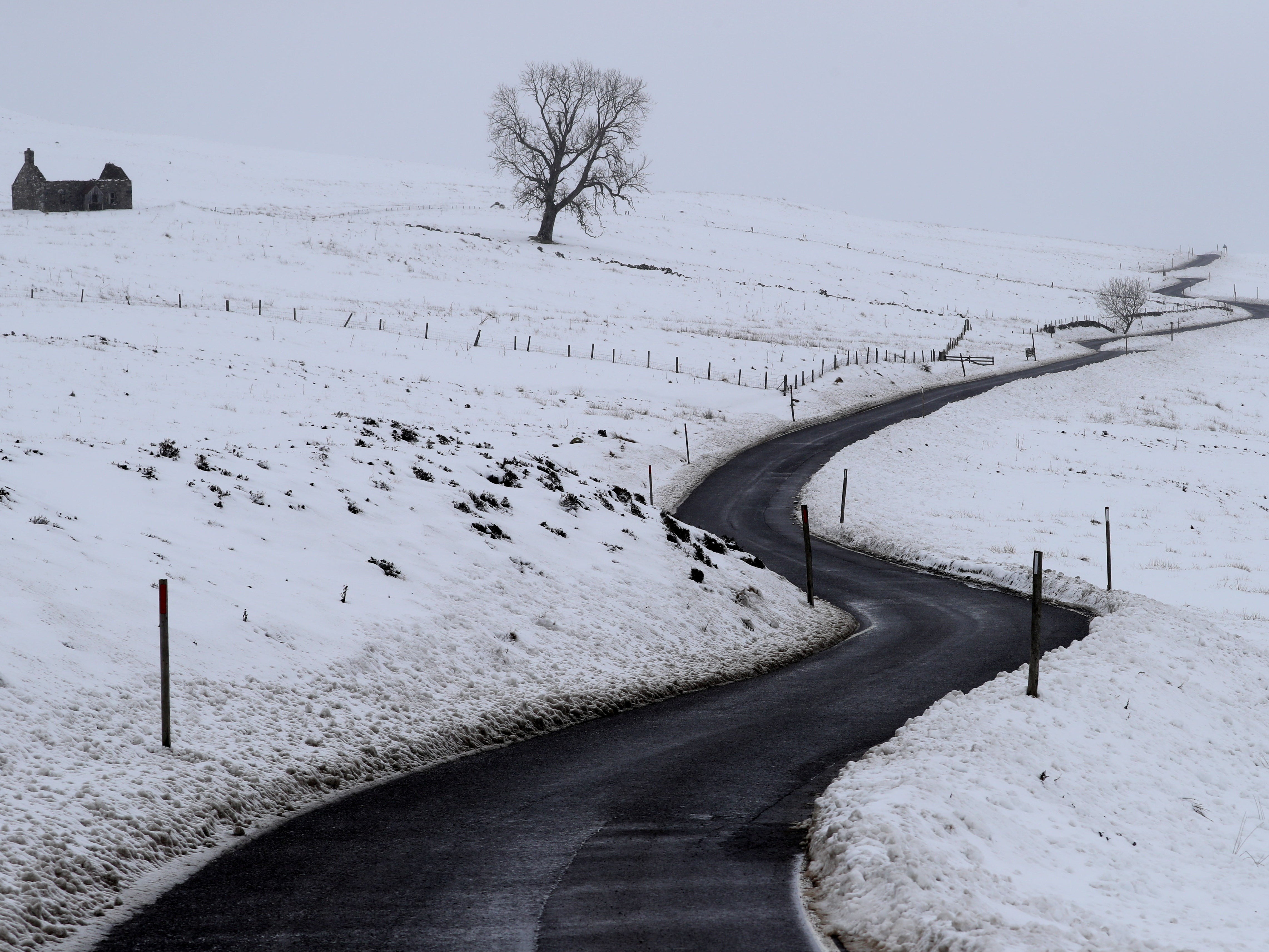 Snow covers Moulin Moor near Pitlochry in Scotland