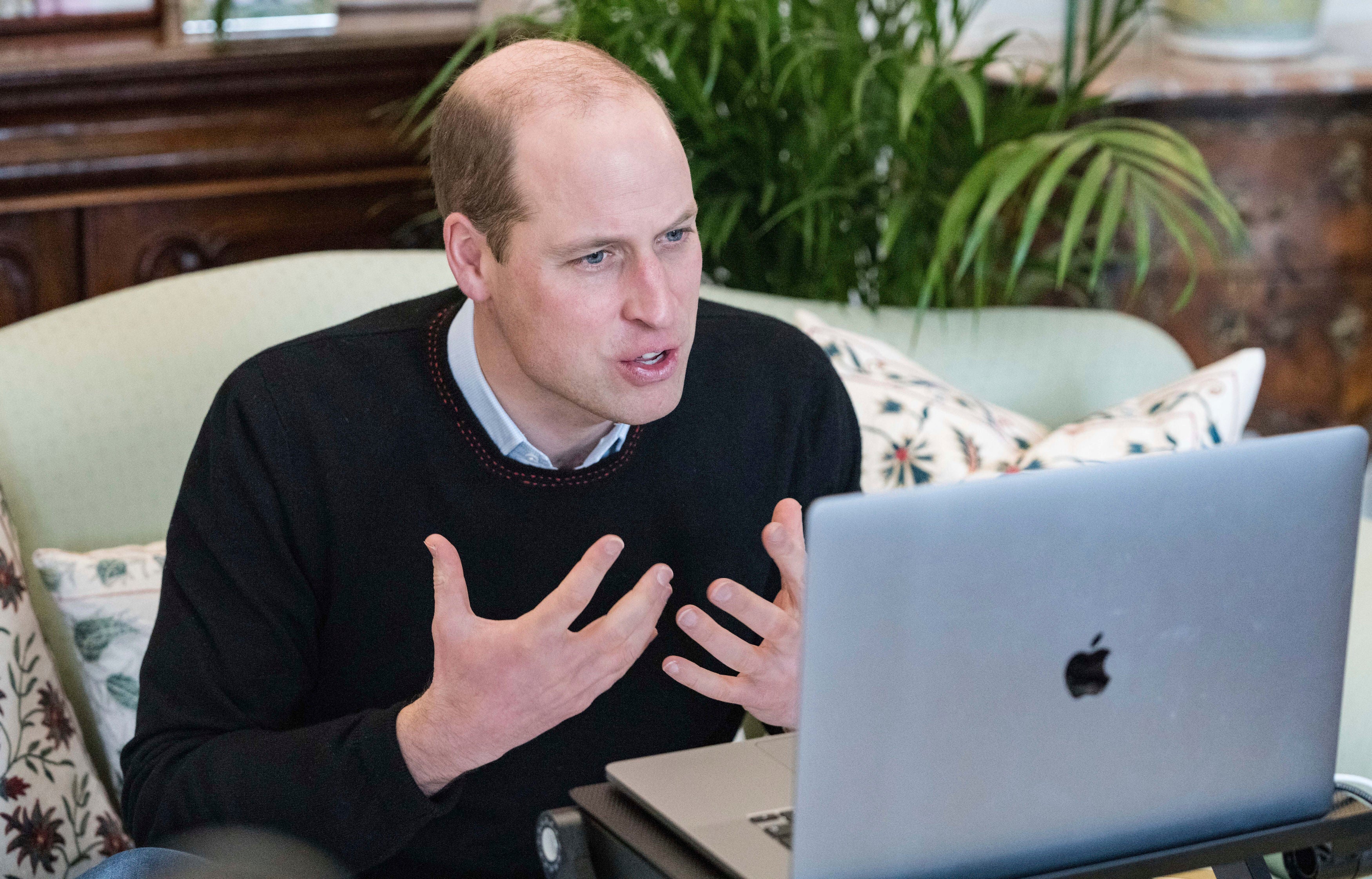 Prince William during an international video call with seven young environmentalists