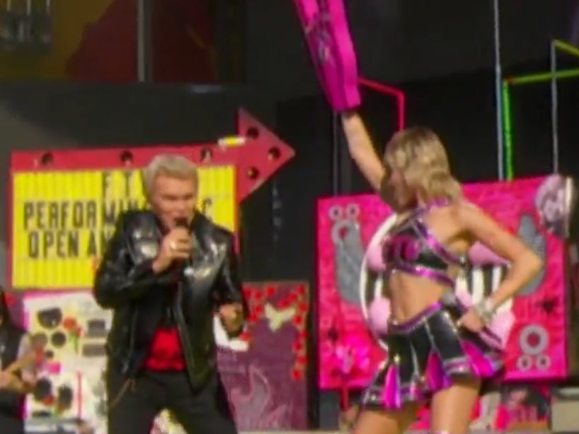 Miley Cyrus and Billy Idol perform ahead of the Super Bowl