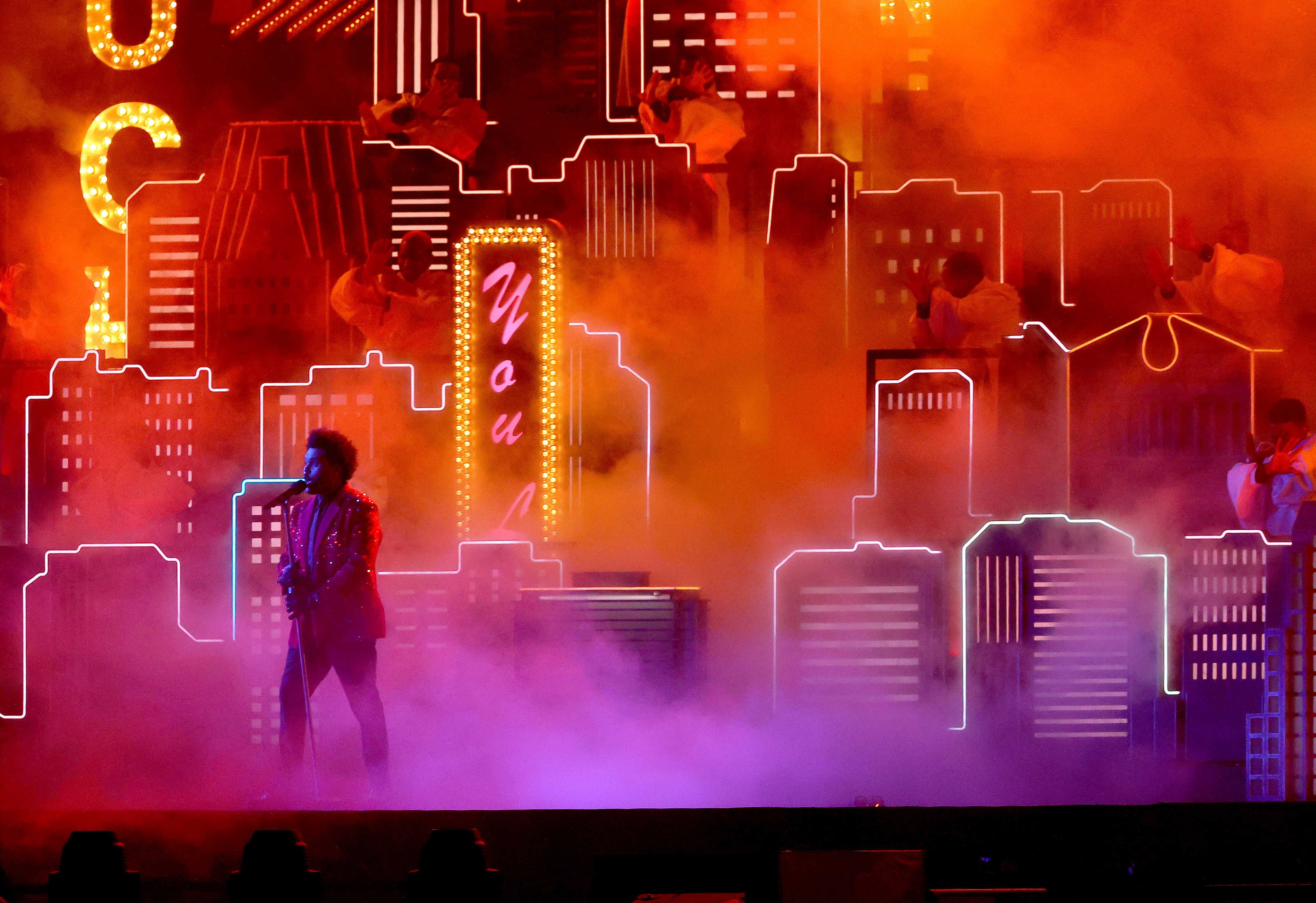 The Weeknd performs during the Pepsi Super Bowl LV Halftime Show