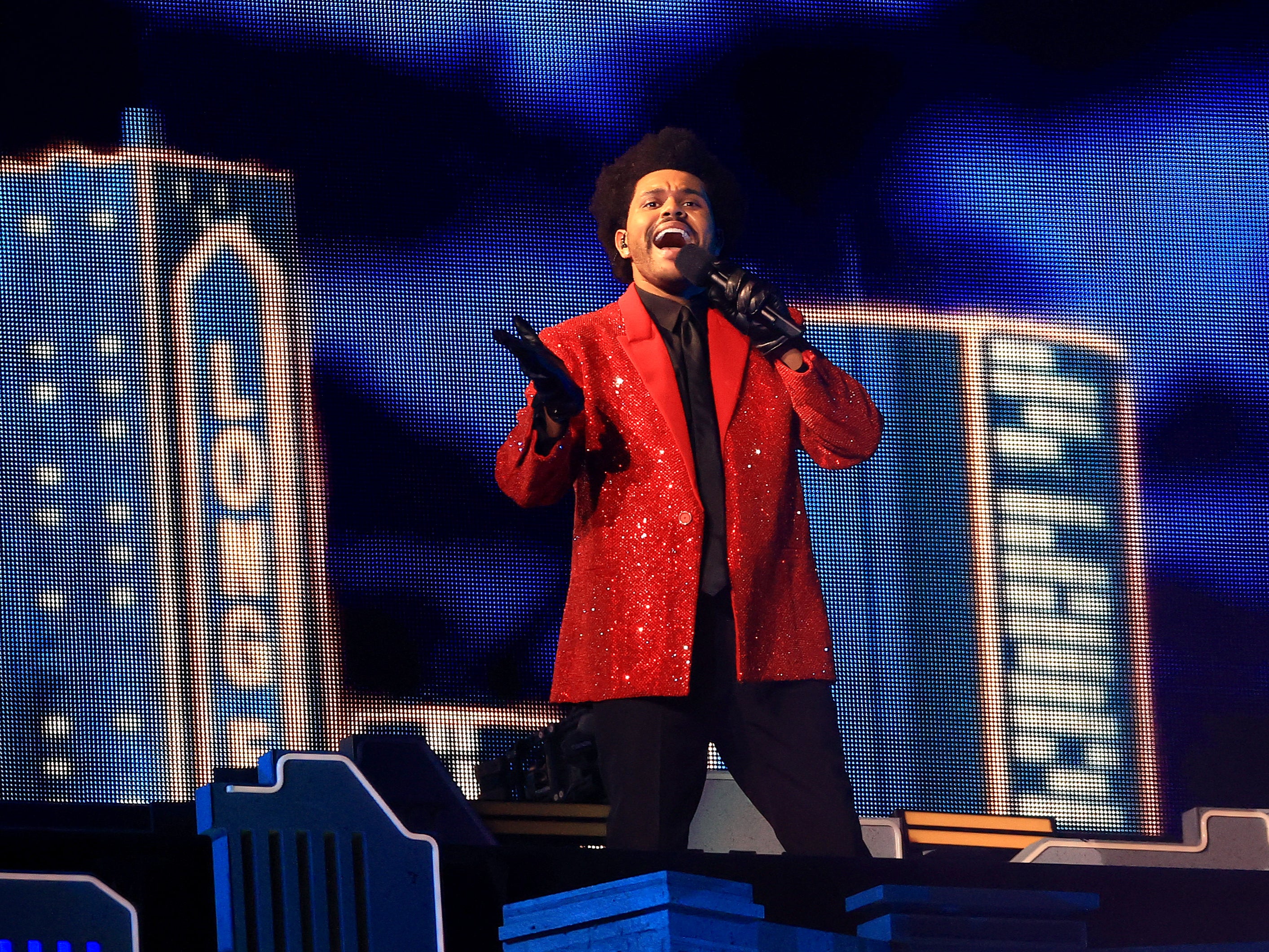 The Weeknd performs during the Pepsi Super Bowl LV Halftime Show