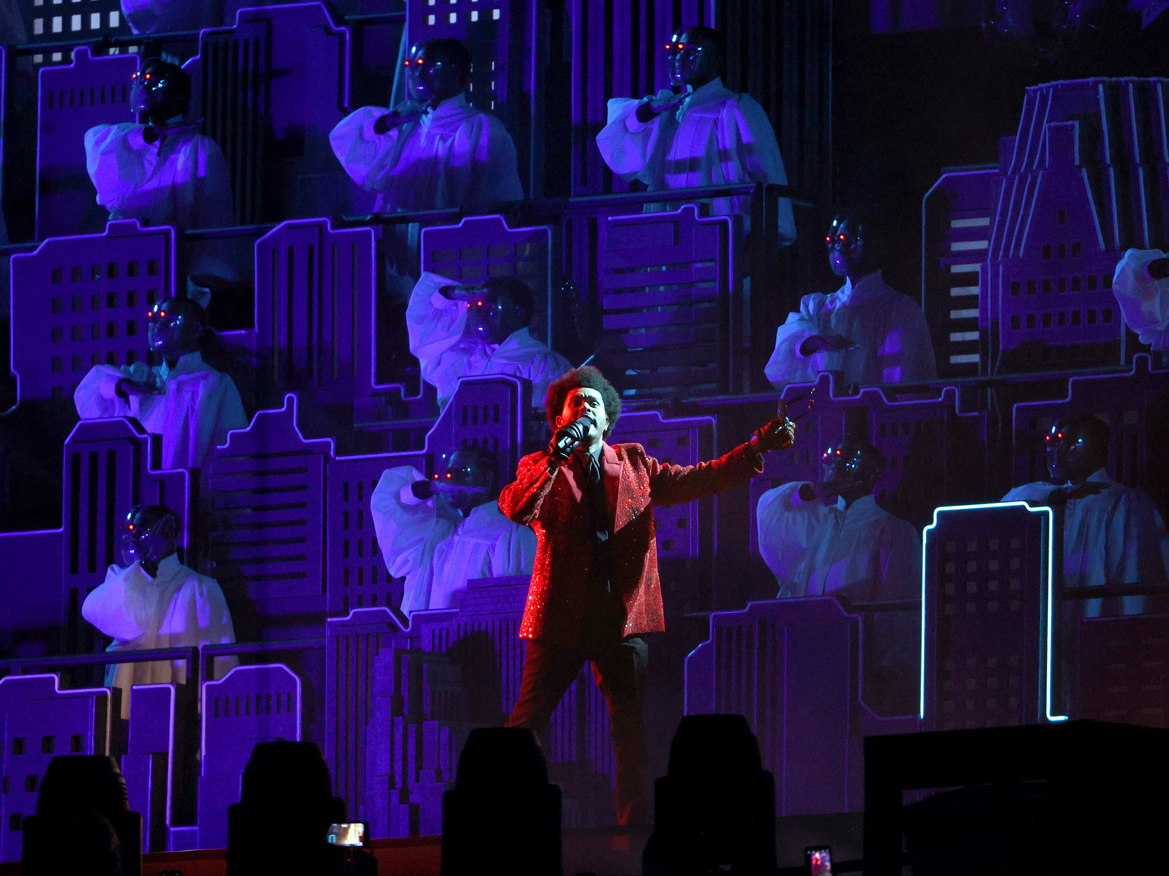 The Weeknd performs during the Pepsi Super Bowl LV Halftime Show