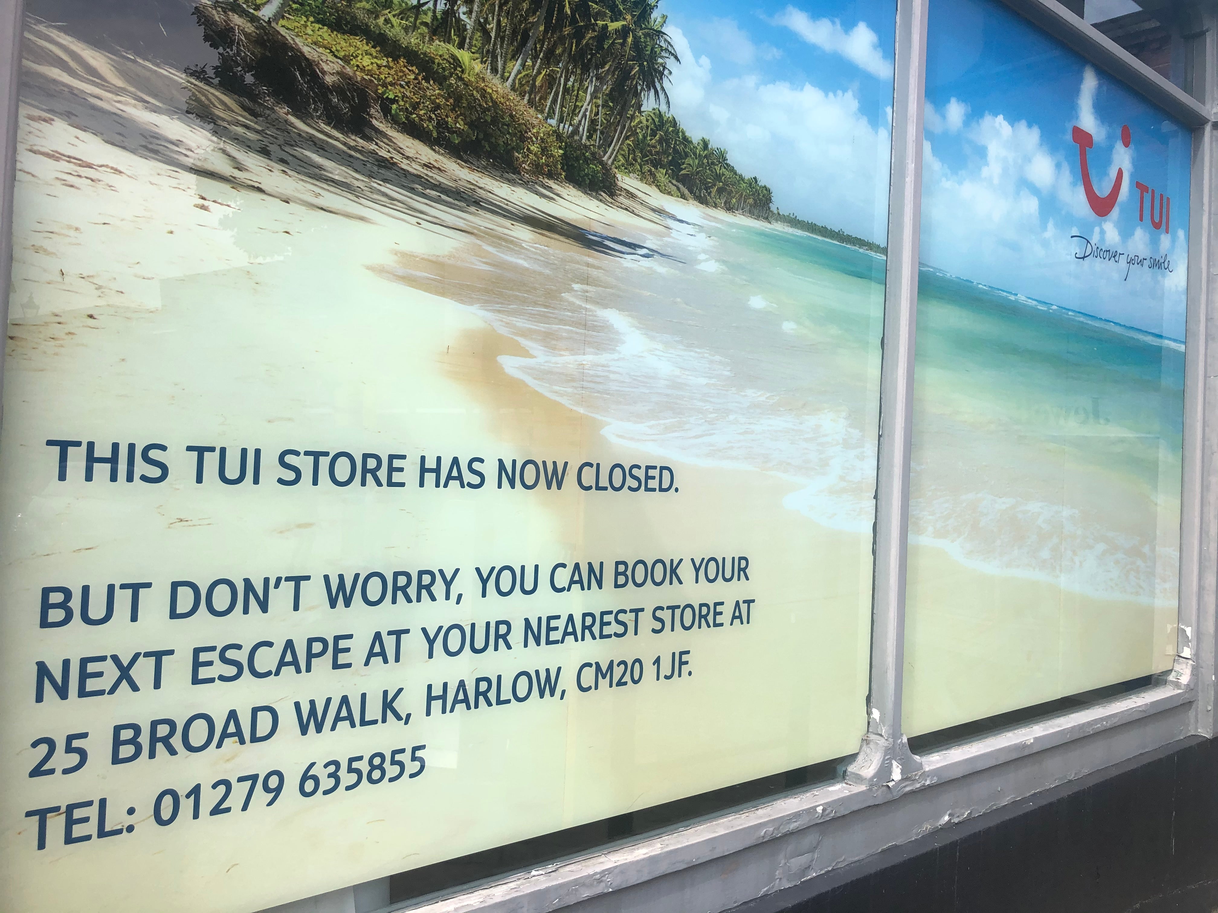 A shut Tui store in Bishop's Stortford, Hertfordshire