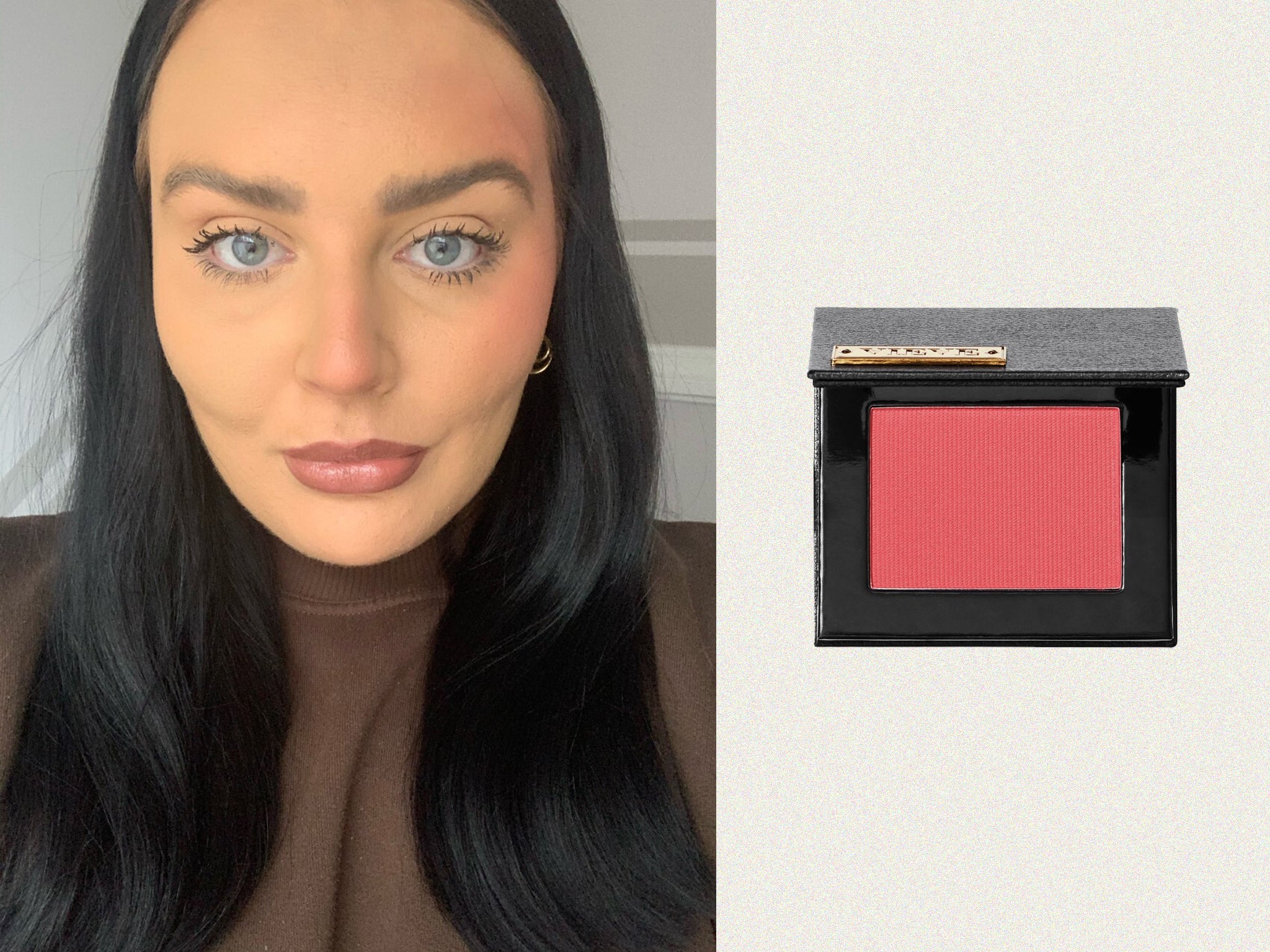 A side by side difference between blush and no blush, which we found really lifted the face