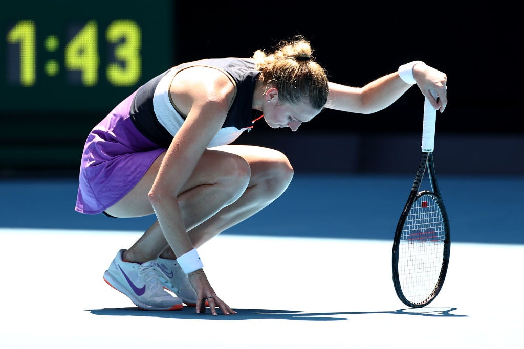 Petra Kvitova reacts in her second round match against Sorana Cirstea