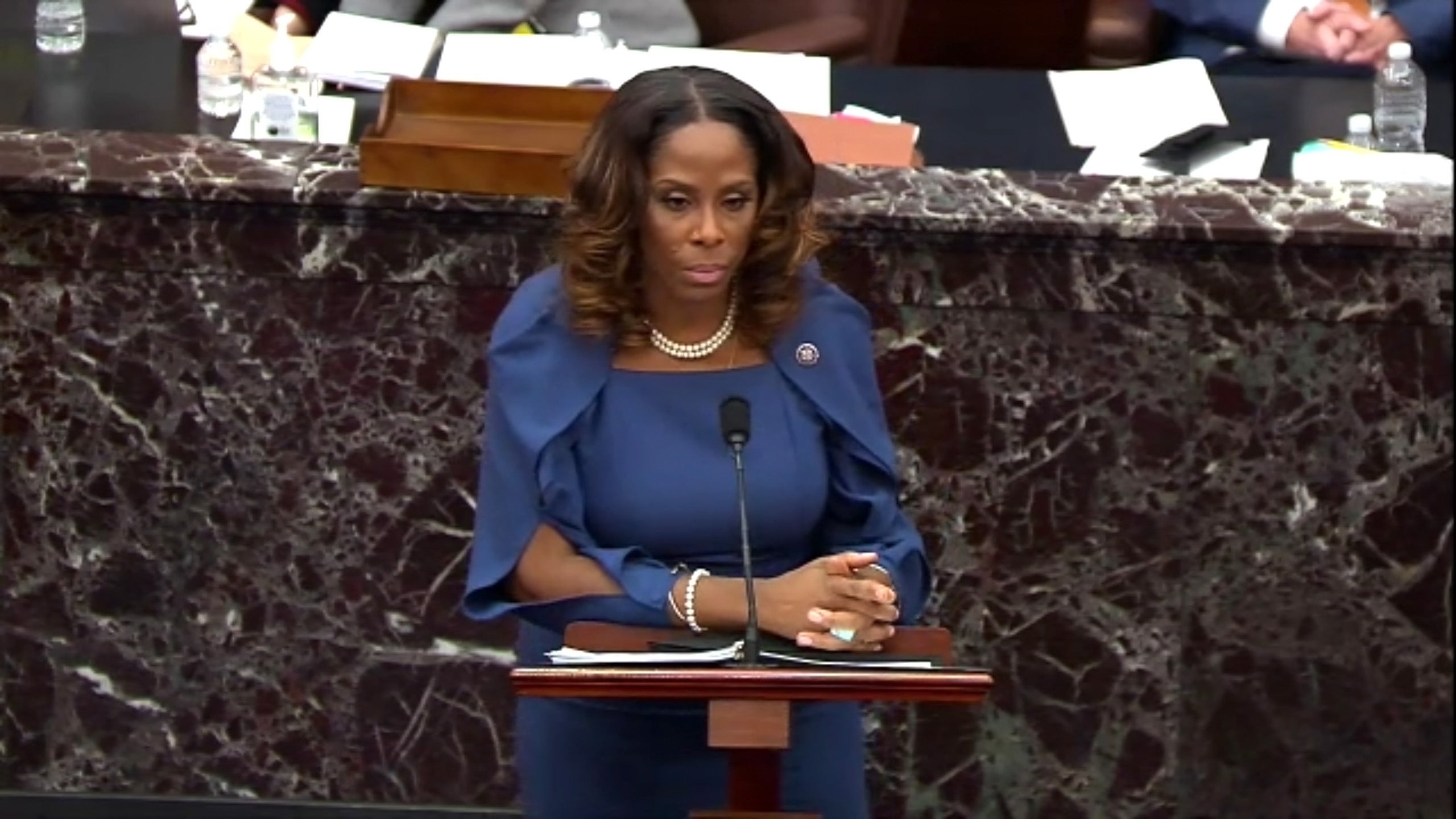 Plaskett was one of the House impeachment managers who presented the incitement case against Trump in his 2021 Senate trial