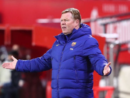 Ronald Koeman protests on the touchline against Sevilla