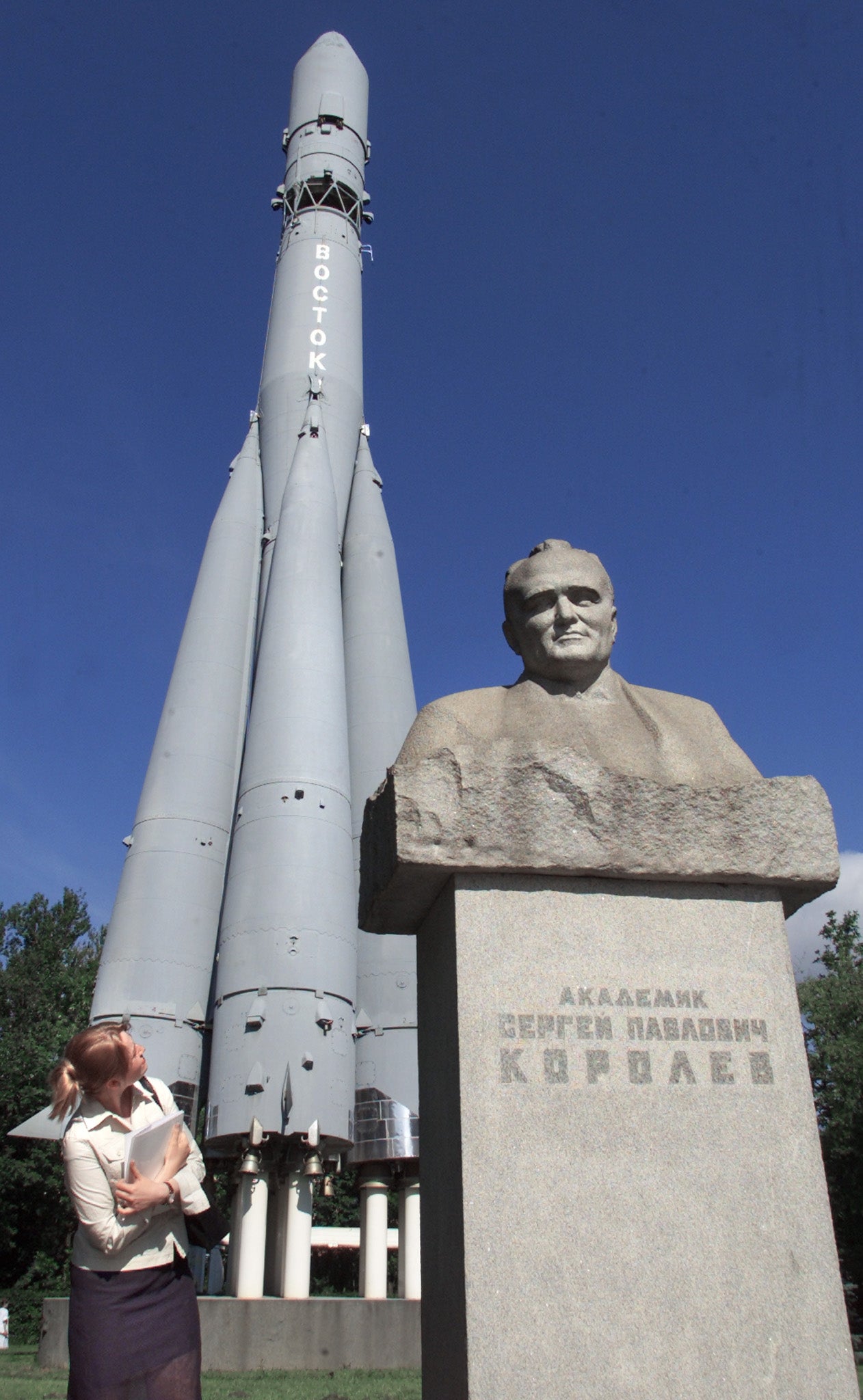 A monument to Korolev and a copy of Vostok 1, the rocket which was used for Gagarin’s flight