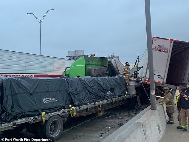 Five dead and drivers trapped after 100 car pile-up on icy Texas freeway