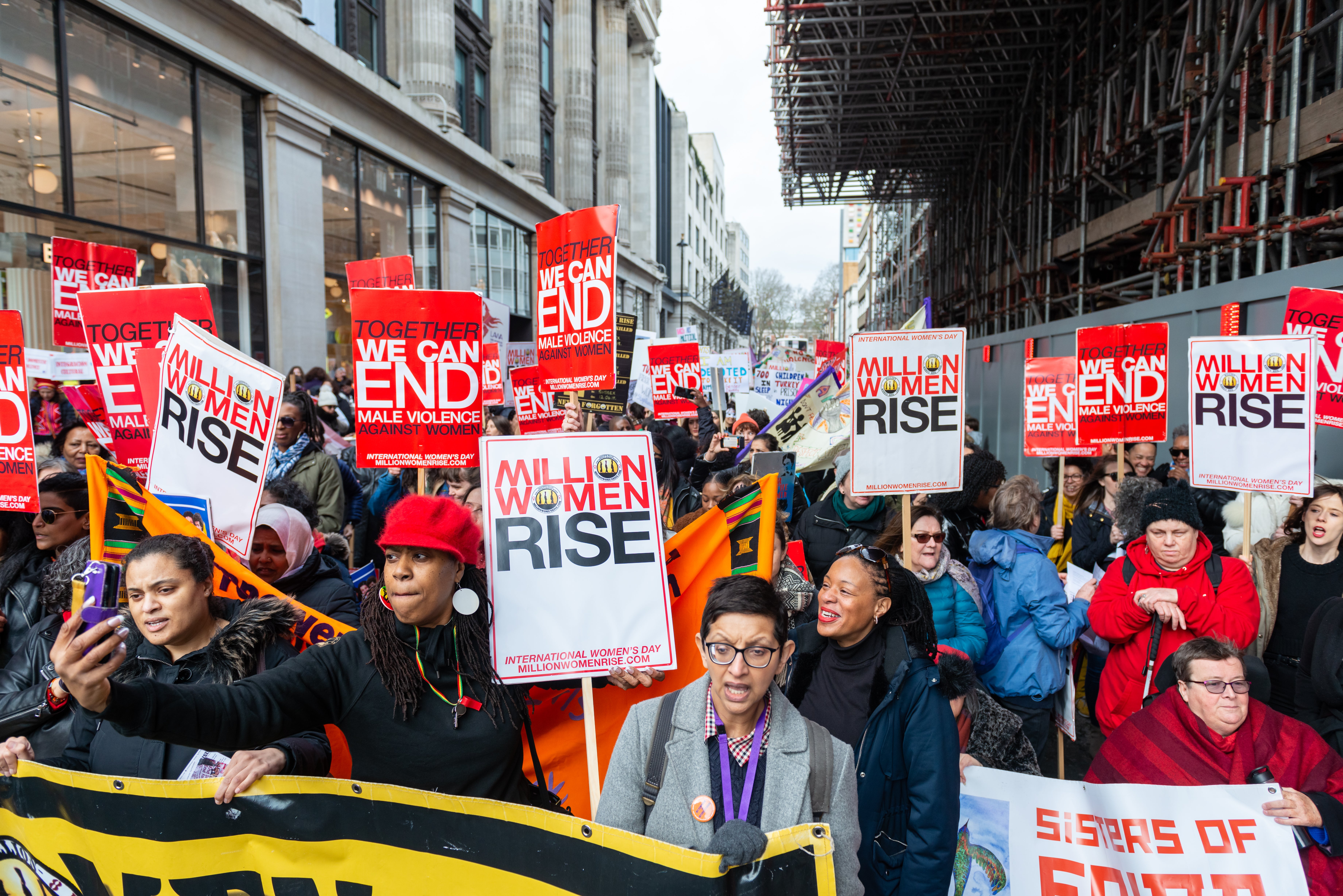 Members of the Million Women Rise activist group marching through London to call for an end to male violence against women and children last spring