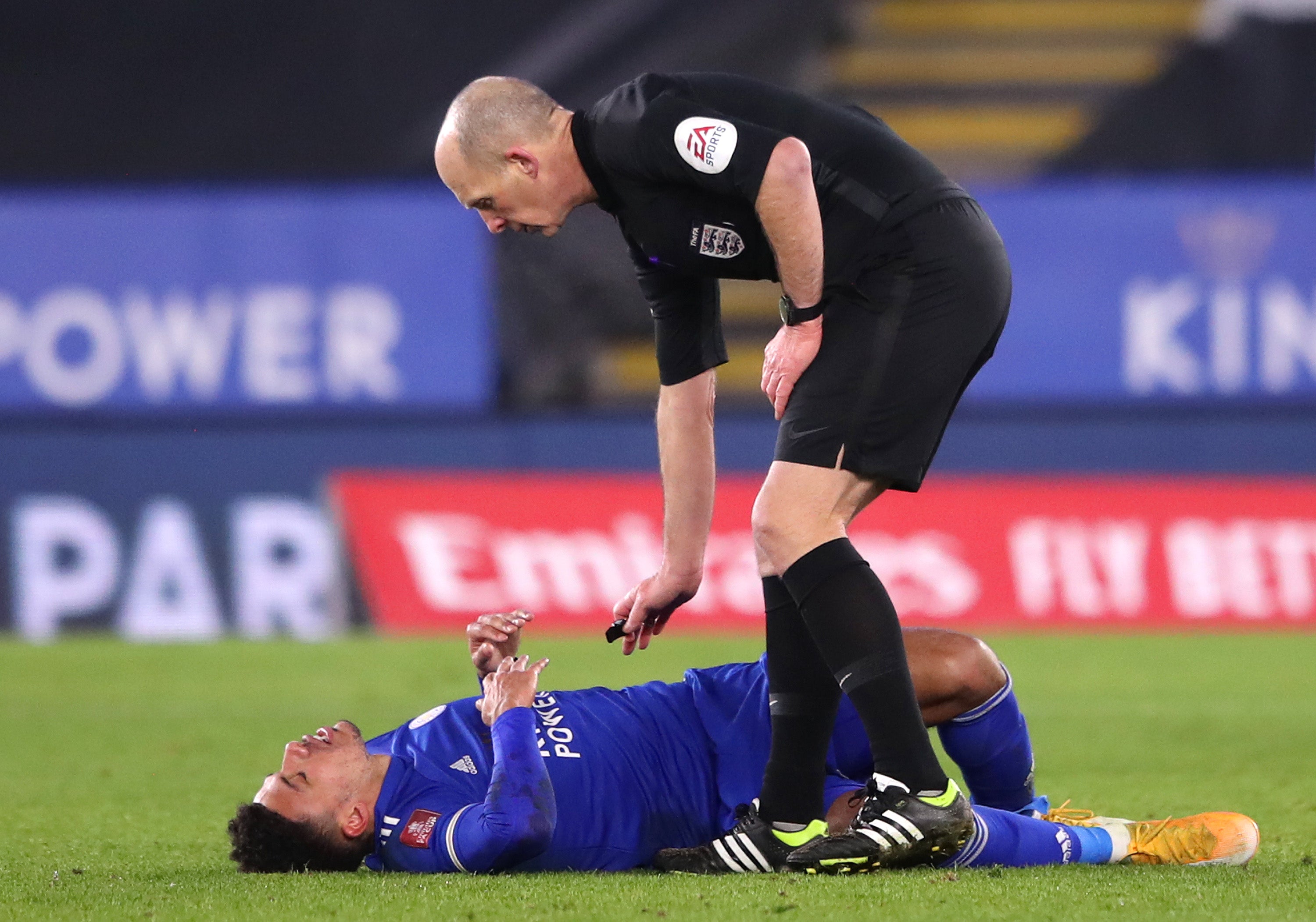 James Justin reacts after injuring his knee