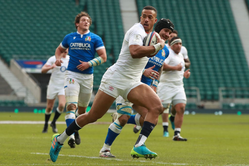 Anthony Watson of England breaks through to go on to score