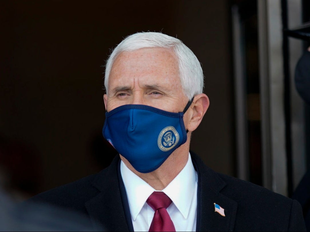 <p>Former Vice President Mike Pence departs after the inauguration of President Joe Biden in Washington, DC, on 20 January 2021</p>