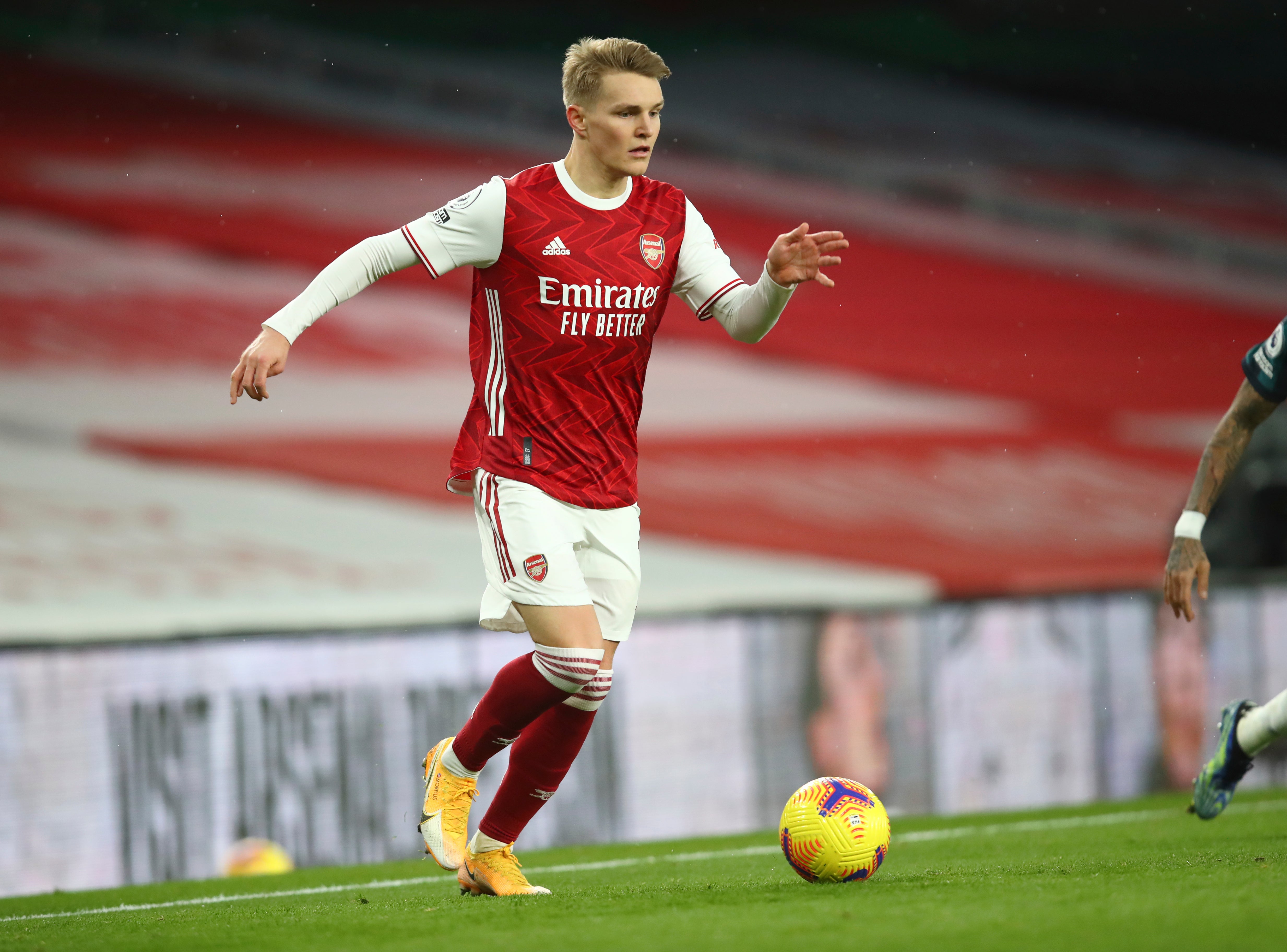 Martin Odegaard on the ball against Leeds United