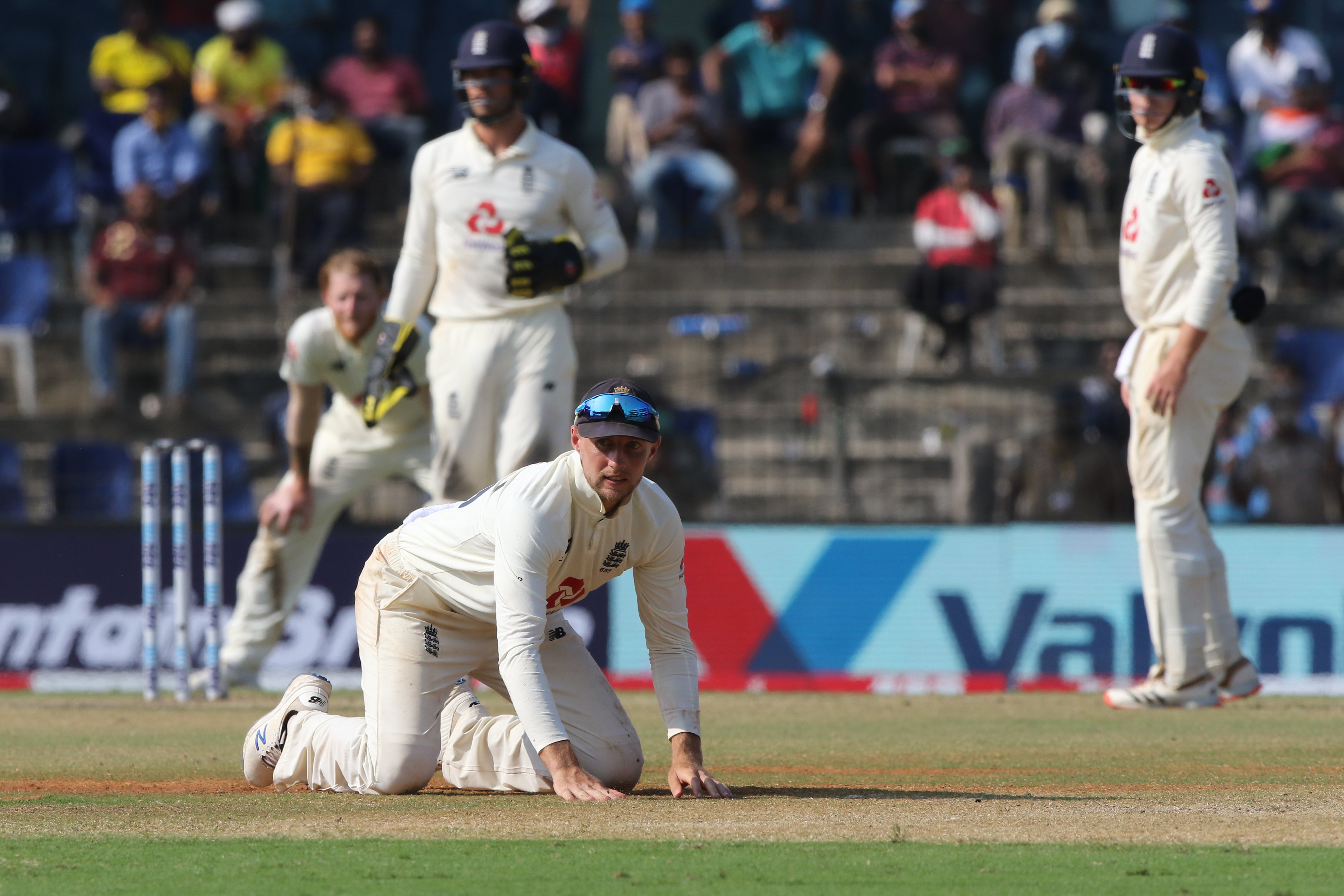 England captain Joe Root reacts as his side struggle during India’s second innings