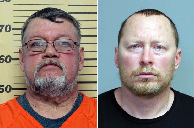 Booking photo of Mayor Mike Buum, left, and Armstrong Police Chief Craig Merrill, right.