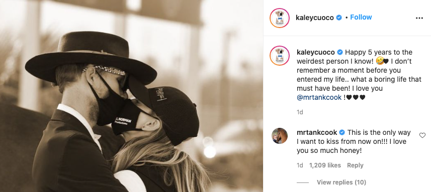 Kaley Cuoco shared a romantic post about her husband – and her ‘Big Bang Theory’ co-star waded in