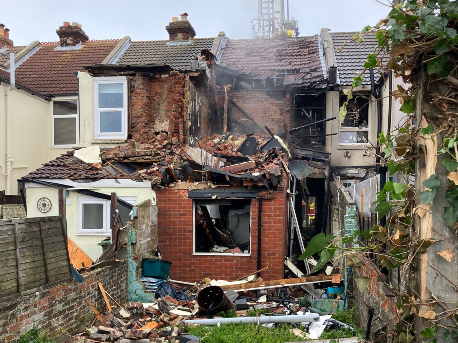 Aftermath of New Year’s Day explosion at Whale Island Way, near Portsmouth