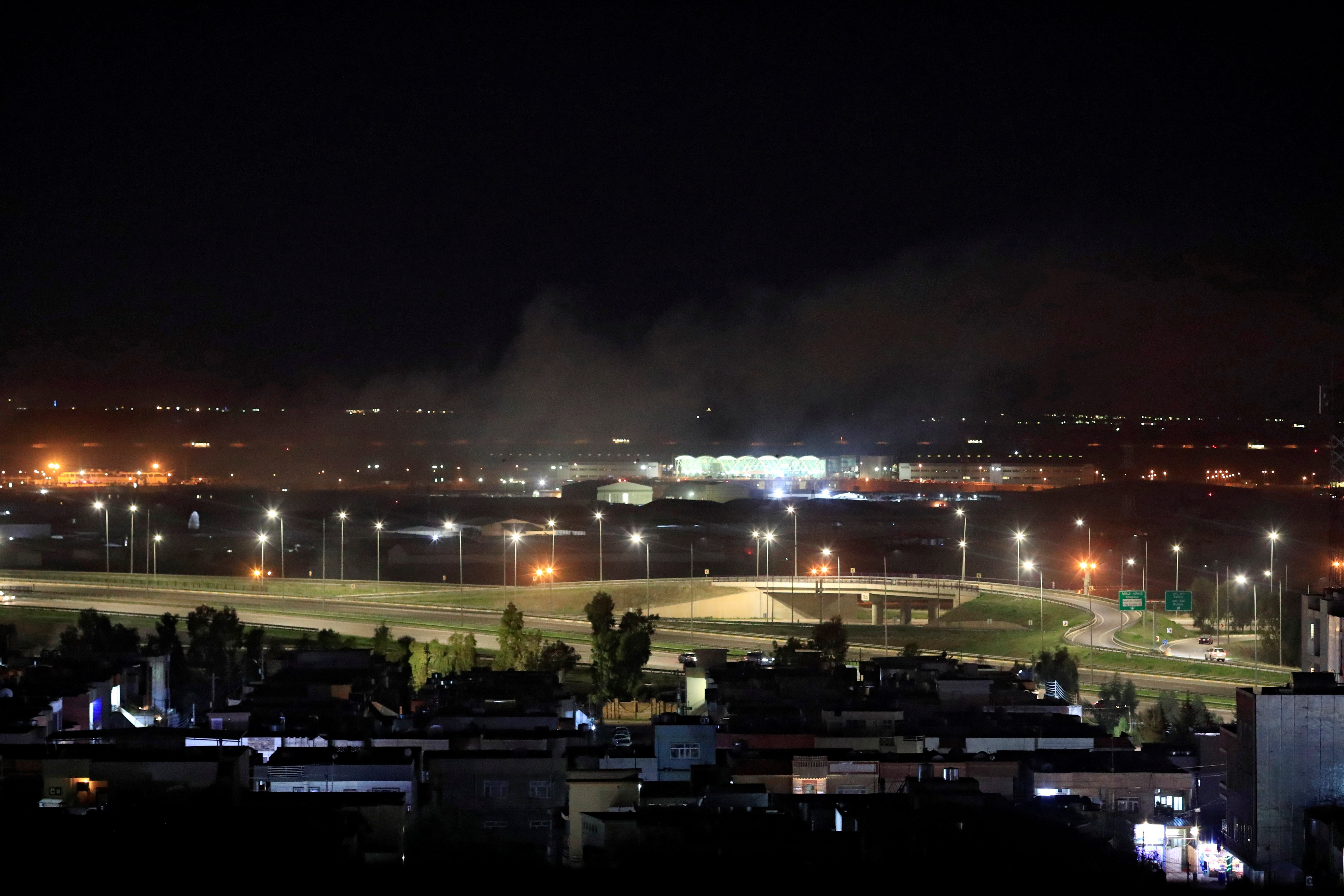 Smoke rises over Erbil, following the attack