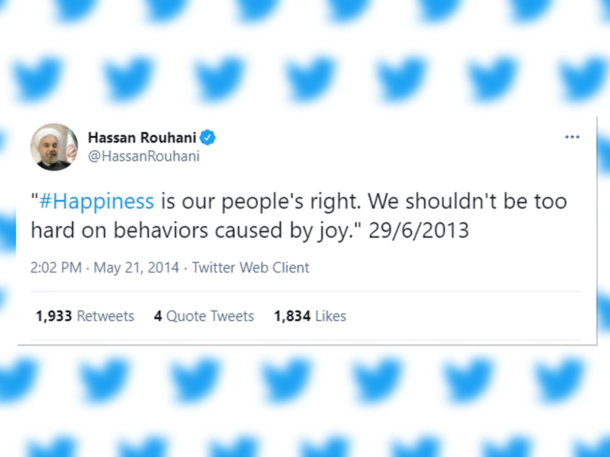 Rouhani weighed in with a tweet