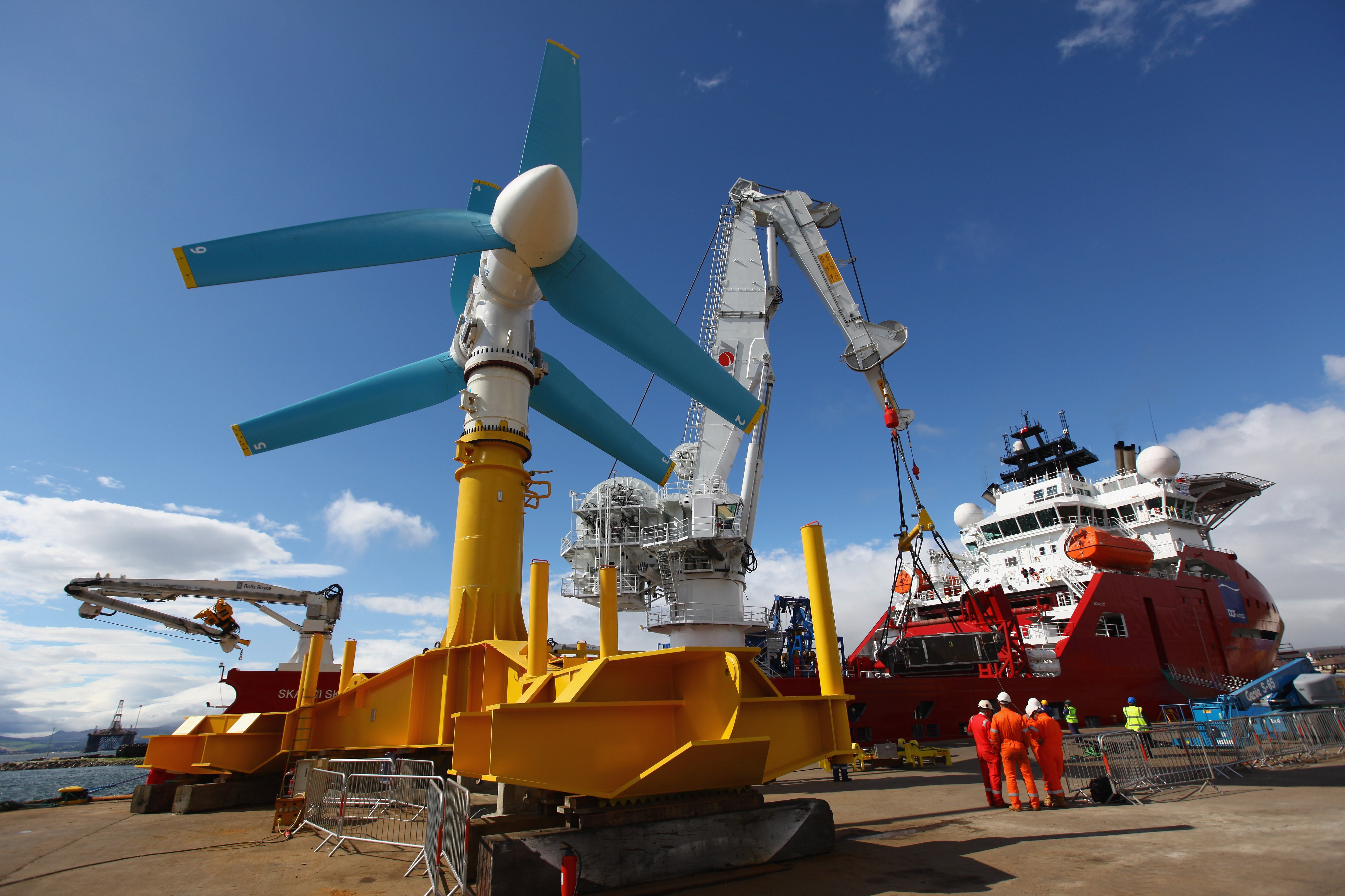 The AK-1000 tidal energy turbine in Invergordon, Scotland. It is thought to be the largest turbine in the world