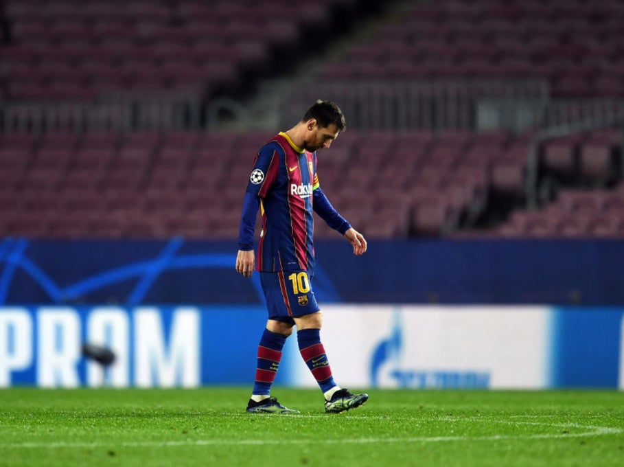 Lionel Messi reacts to Barcelona’s defeat