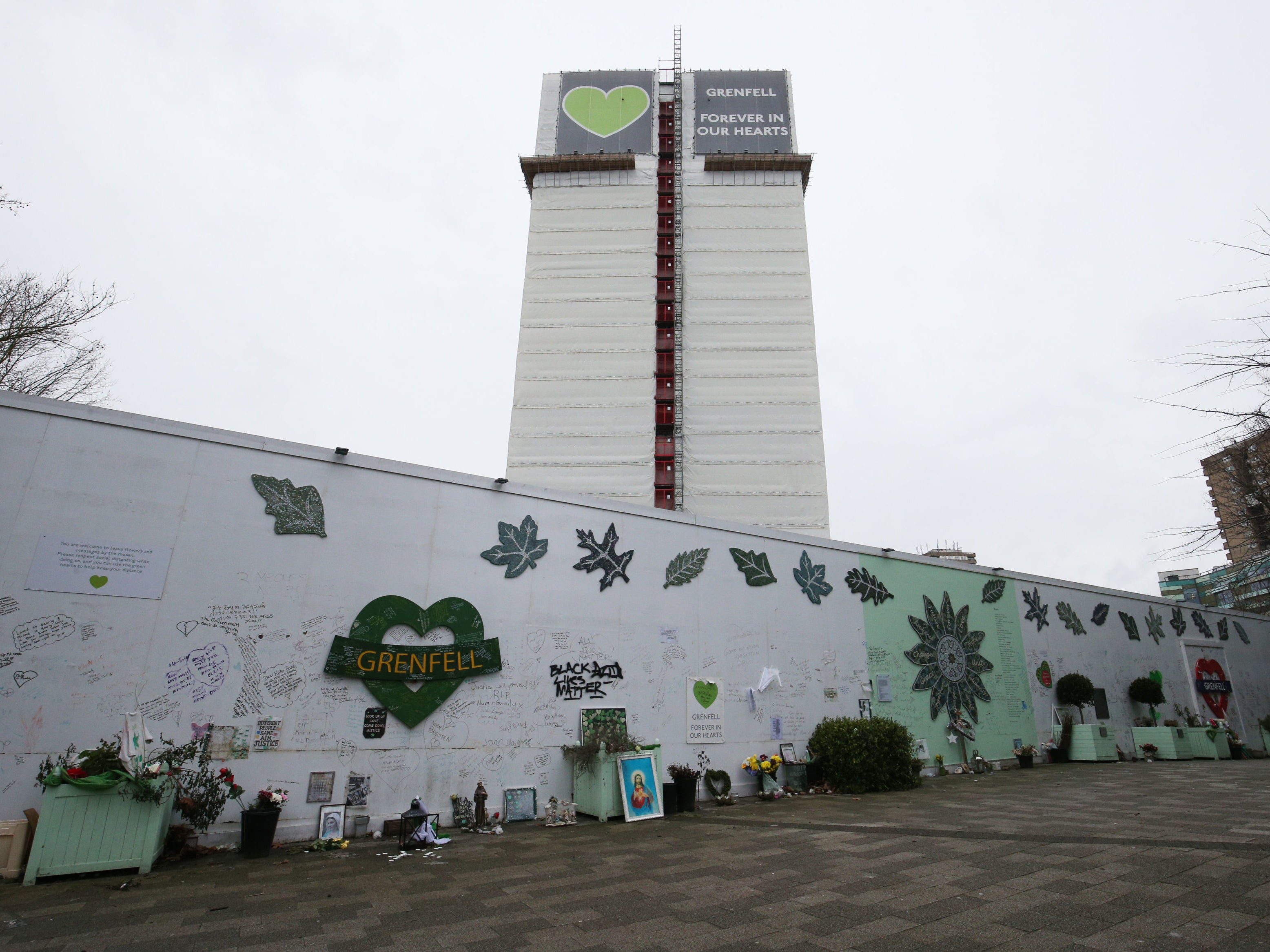 The Grenfell Memorial Wall in the grounds of Kensington Aldridge Academy