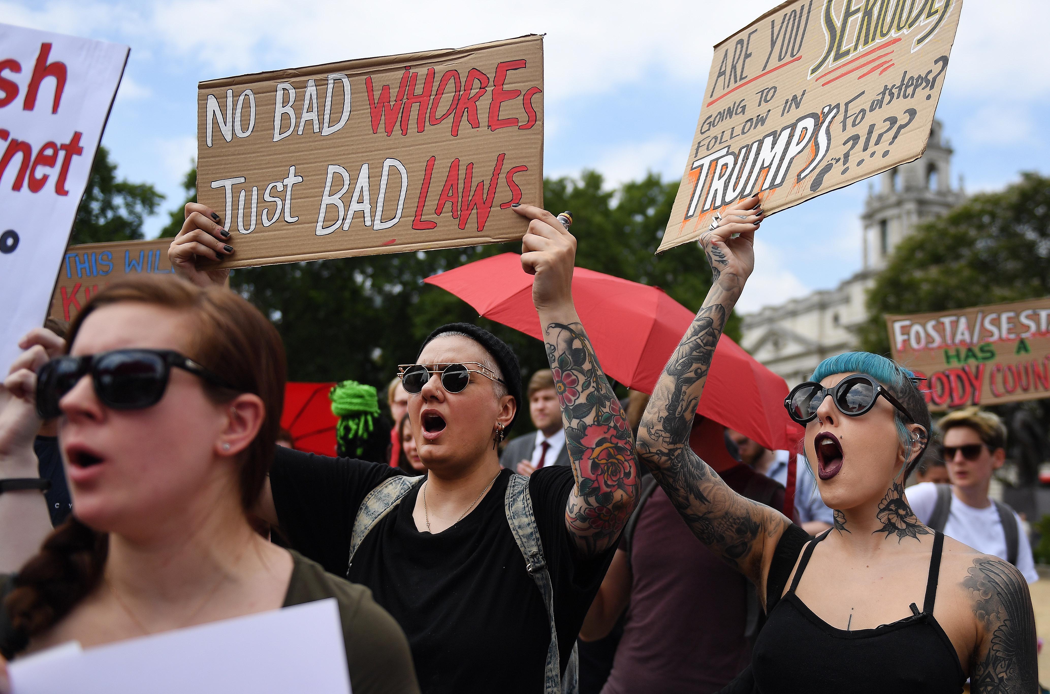 Sex workers protesting outside parliament 2018