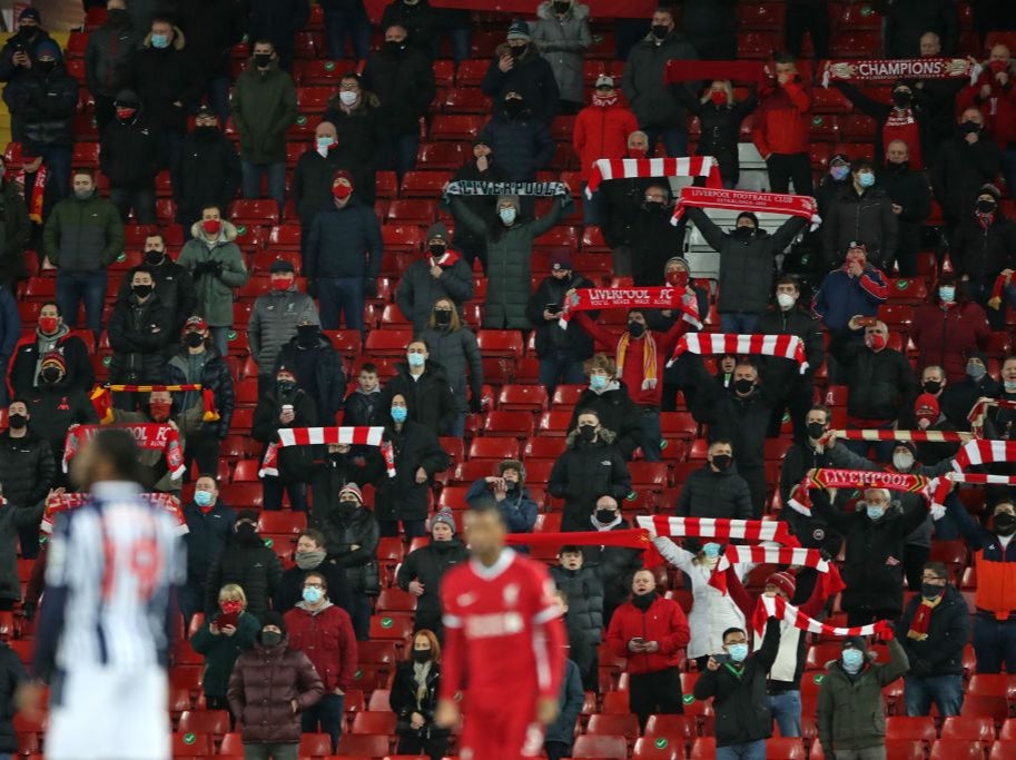 Fans are socially distanced at Anfield