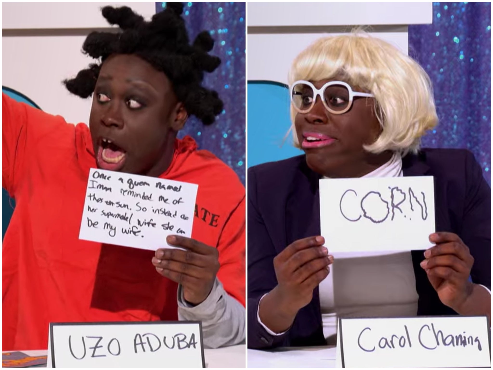 Bob the Drag Queen as Uzo Aduba and Carol Channing