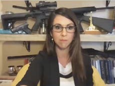 Lauren Boebert uses pile of guns as Zoom background in Congressional meeting