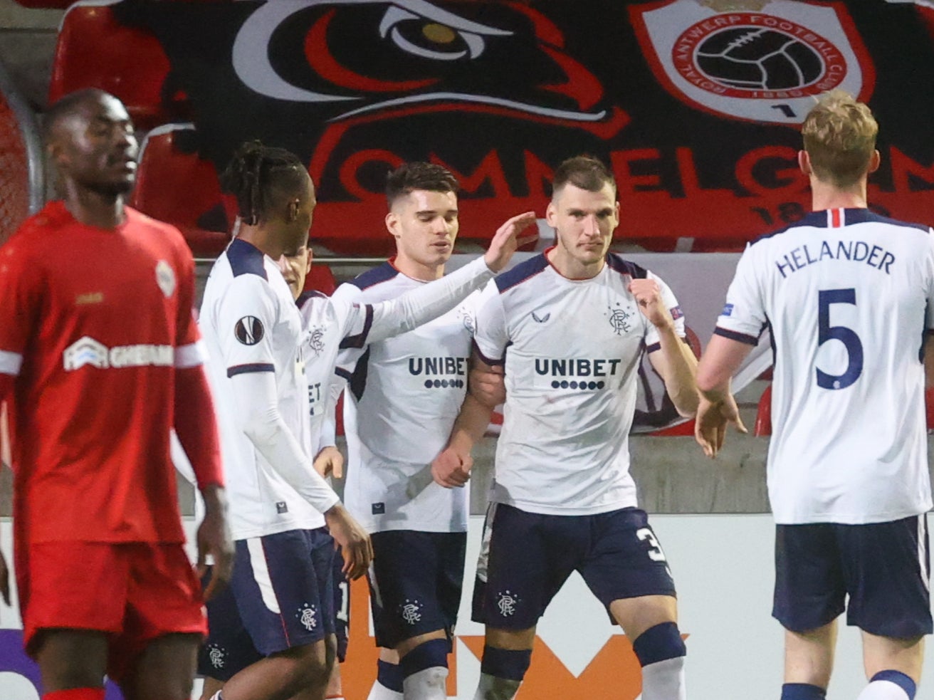 Borna Barisic (second right) scored two penalties for Rangers