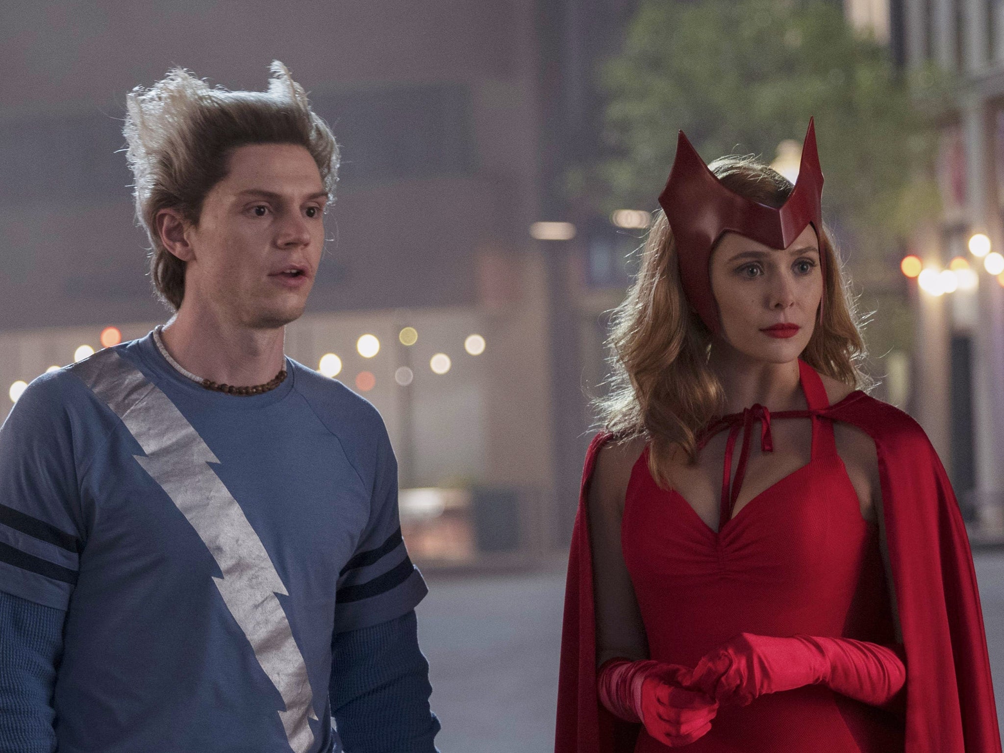 Trick or treat? Wanda (Elizabeth Olsen) and Pietro (Evan Peters) in episode six of WandaVision