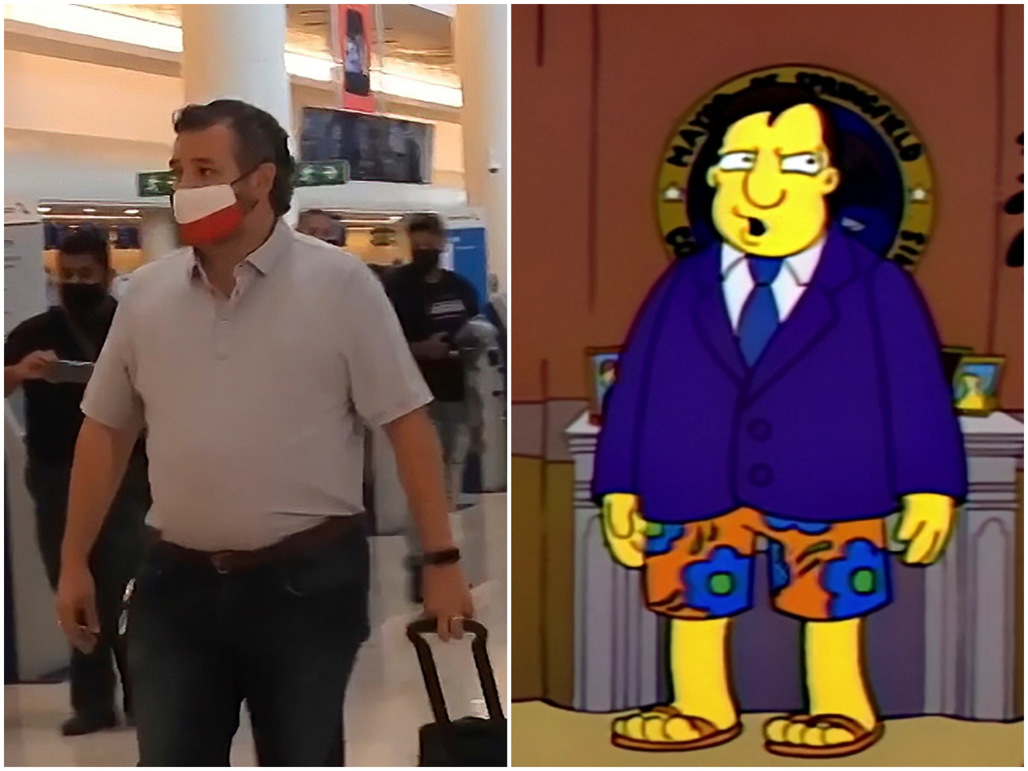 Ted Cruz returns from Cancun on Thursday, and Mayor Quimby in a 1993 episode of The Simpsons