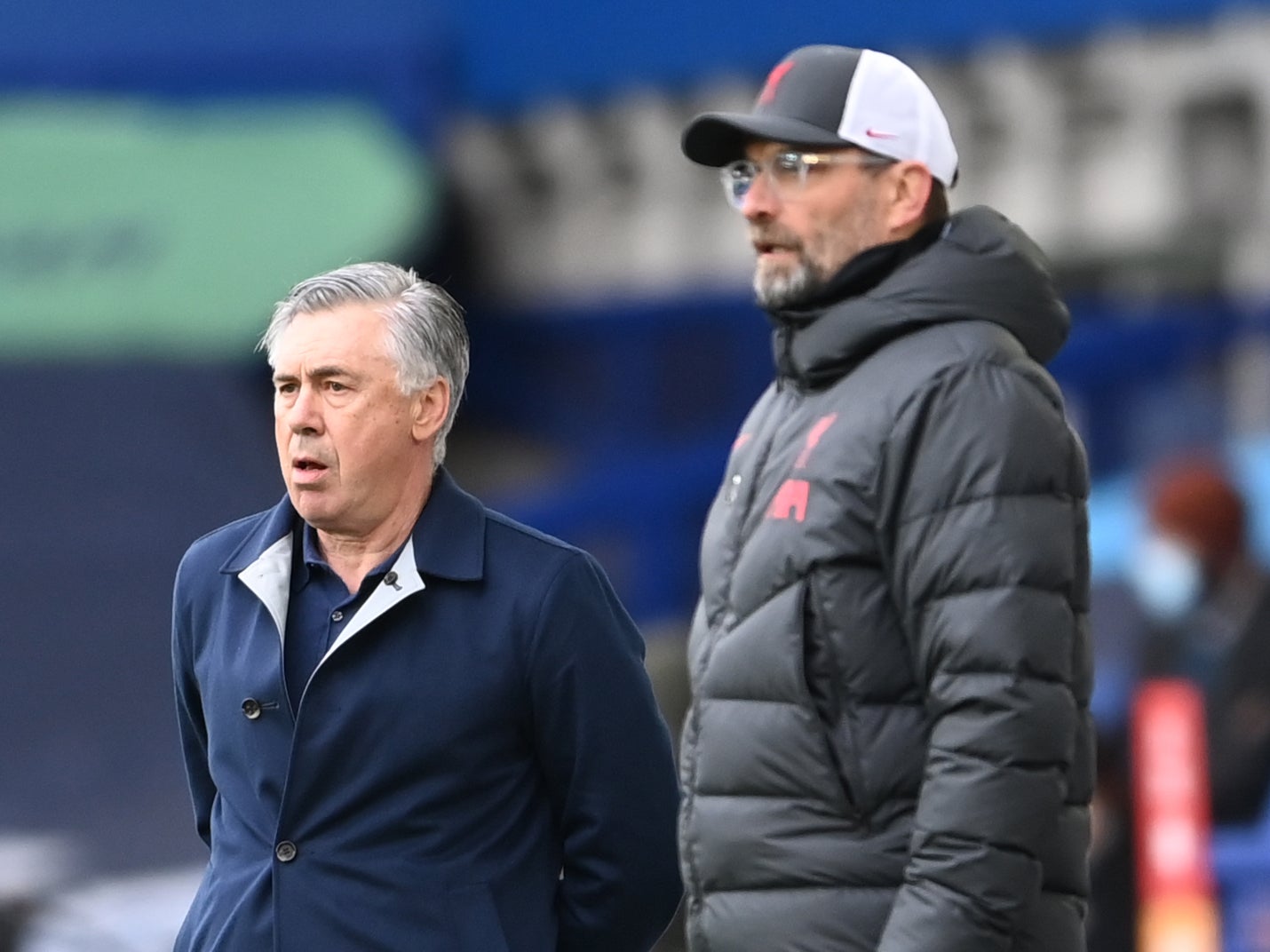 Everton manager Carlo Ancelotti and Liverpool manager Jurgen Klopp