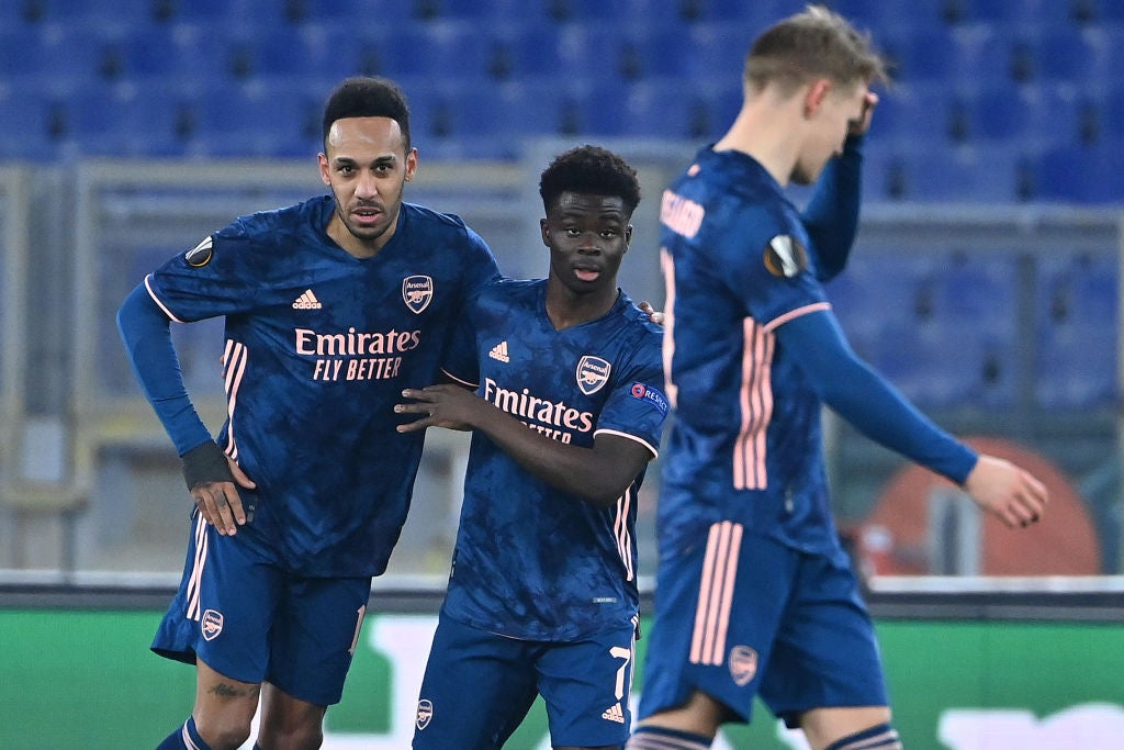 Bukayo Saka celebrates for Arsenal