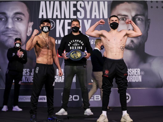 David Avanesyan and Josh Kelly pose after making weight at Wembley Arena